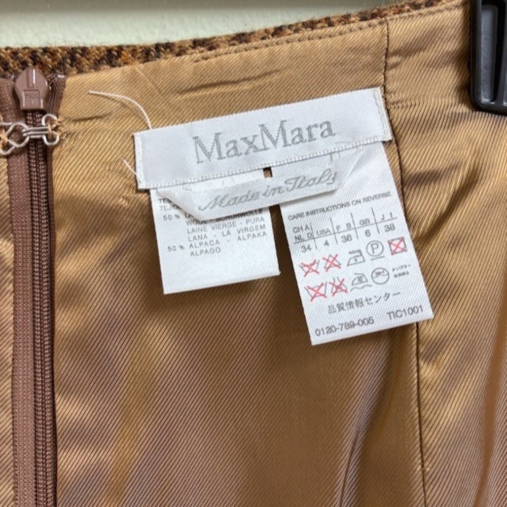 Max Mara Womens Brown Plaid Wool Alpaca Midi Pencil Skirt Size 4 US Academia Y2K - Picture 4 of 8